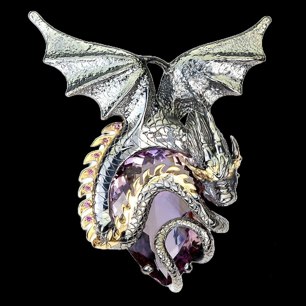 Ametrin Peridot Rhodolit Drache Anhänger aus Silber - INARA