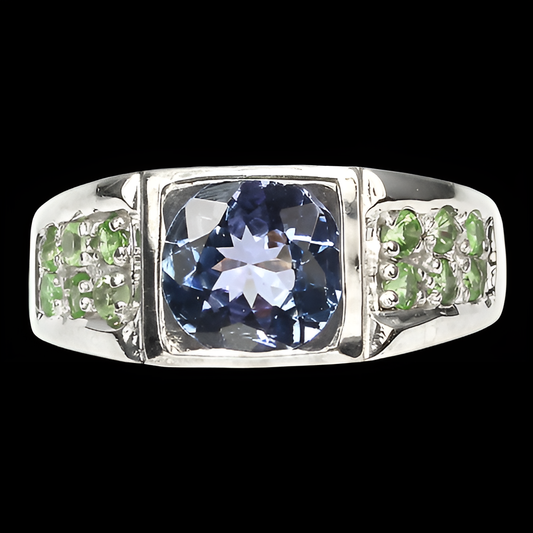 Tansanit Tsavorit Ring Silber weißvergoldet - INARA