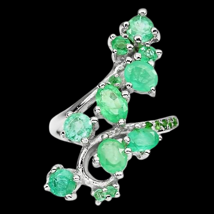 Smaragd Tsavorit Ring Silber weißvergoldet - INARA