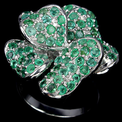 Smaragd Ring aus weißvergoldetem Silber - INARA