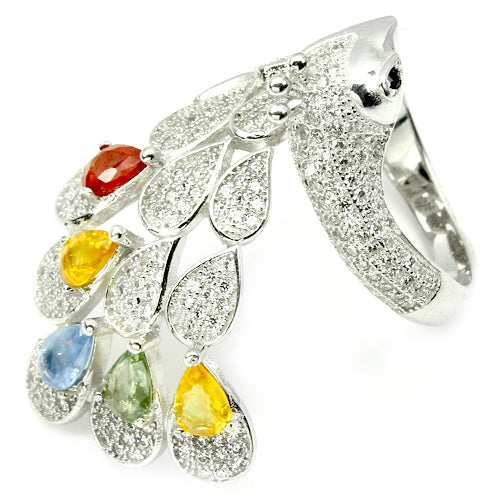 Saphir Pfau Ring aus weißvergoldetem Silber - INARA