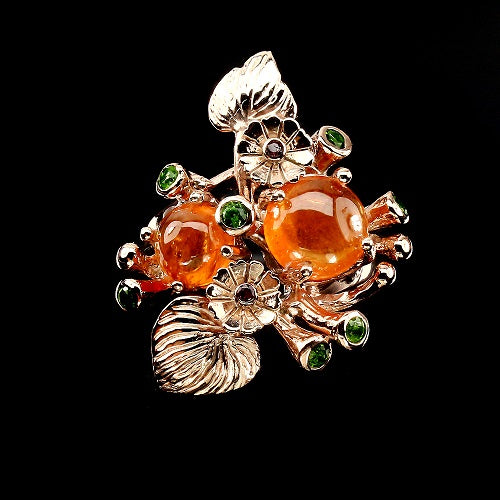 Spessartin Granat Diopsid Ring Silber rosévergoldet - INARA