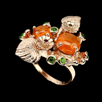 Spessartin Granat Diopsid Ring Silber rosévergoldet - INARA