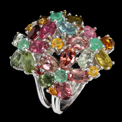 Turmalin Smaragd Saphir Ring aus weißvergoldetem Silber - INARA