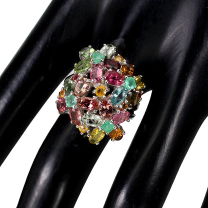 Turmalin Smaragd Saphir Ring aus weißvergoldetem Silber - INARA
