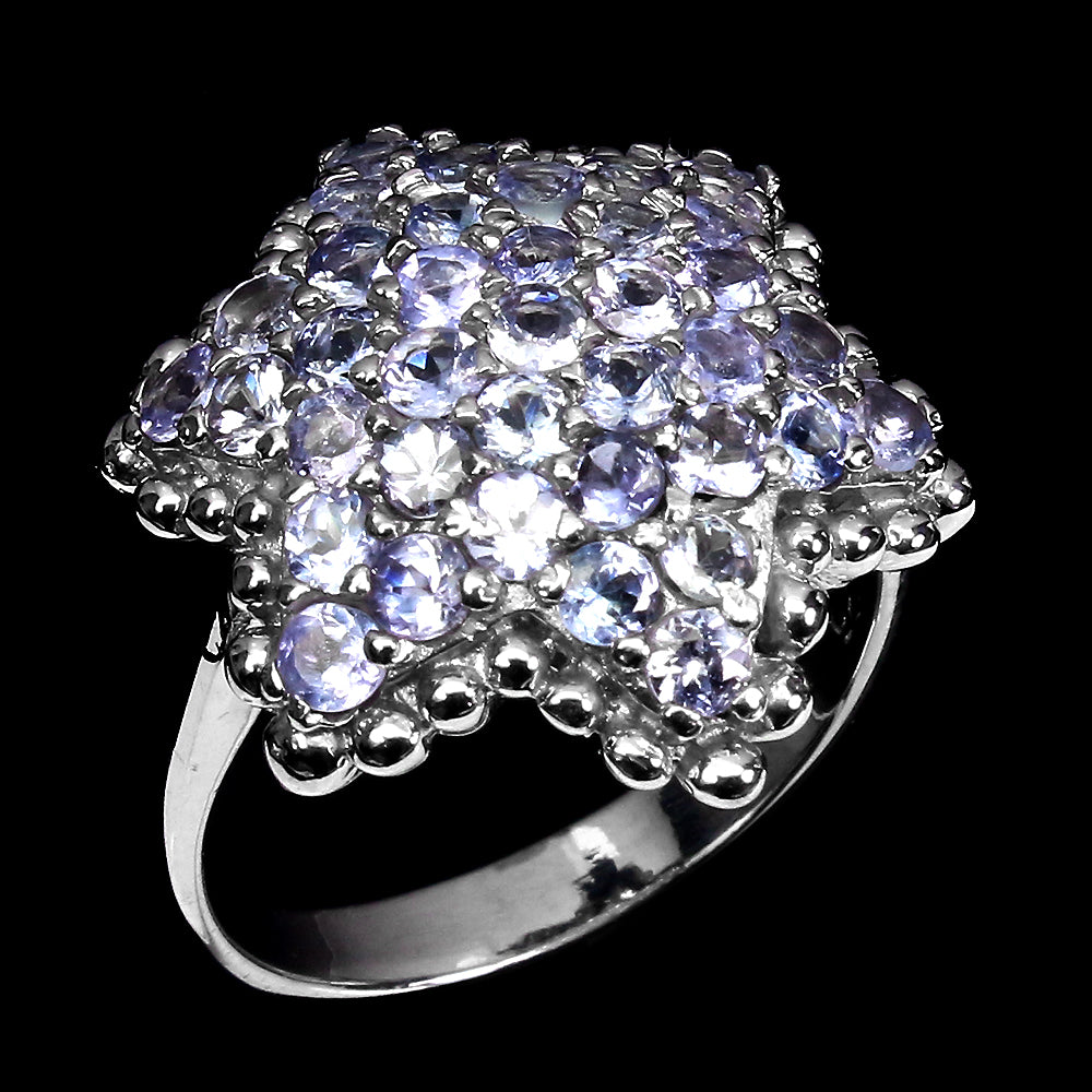 Tansanit Stern Ring Silber weißvergoldet - INARA