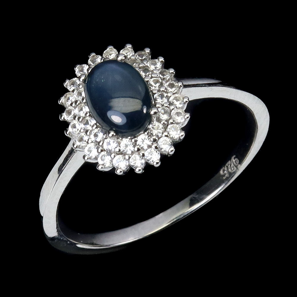 Sternsaphir Weißtopas Ring aus weißvergoldetem Silber - INARA