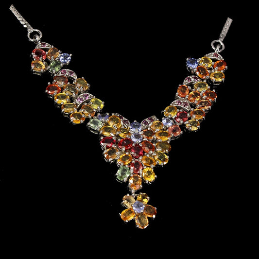 Saphir Rhodolit Tansanit Collier aus weißvergoldetem Silber - INARA