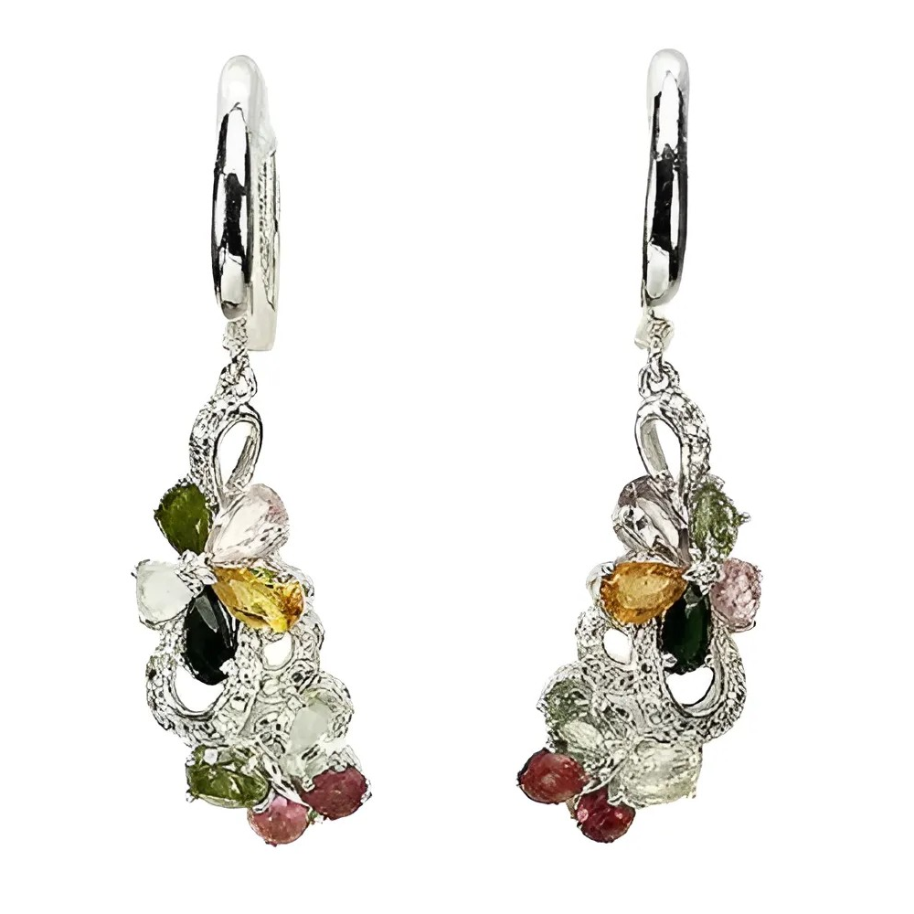 Ohrringe Turmalin 925 Silber 585 Weißgold vergoldet Silber - INARA