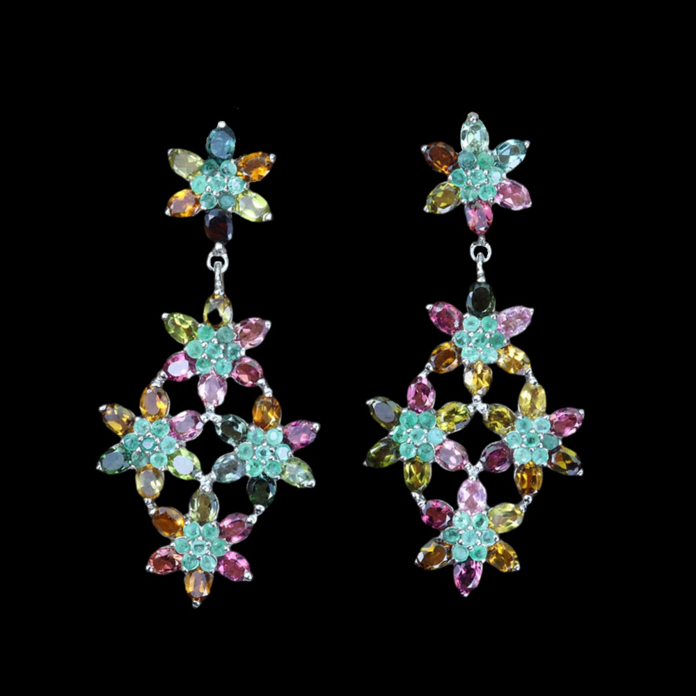 Turmalin Smaragd Ohrringe aus weißvergoldetem Silber - INARA