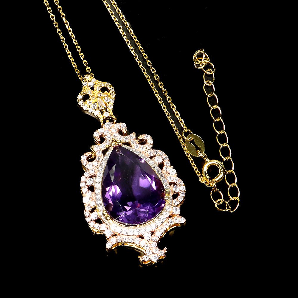 Amethyst Anhänger mit Halskette Silber gelbvergoldet - INARA