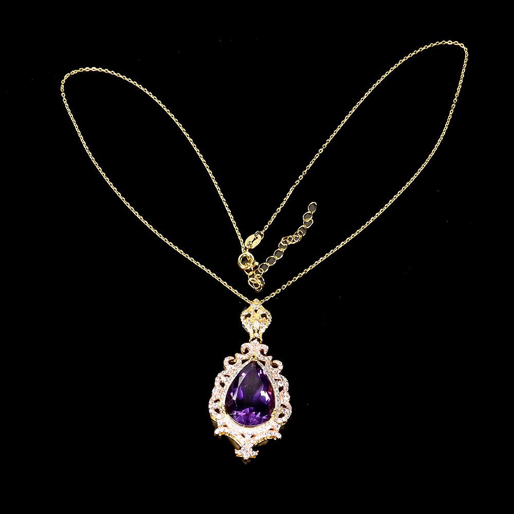 Amethyst Anhänger mit Halskette Silber gelbvergoldet - INARA