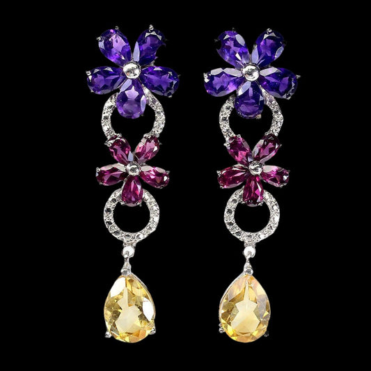 Amethyst Citrin Rhodolit Ohrringe Silber - INARA