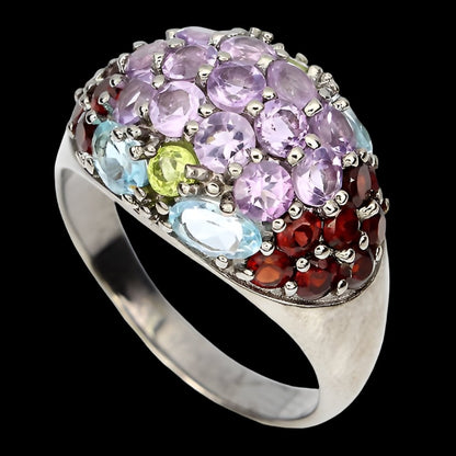 Amethyst Granat Peridot Blautopas Ring aus Silber - INARA