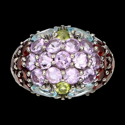 Amethyst Granat Peridot Blautopas Ring aus Silber - INARA