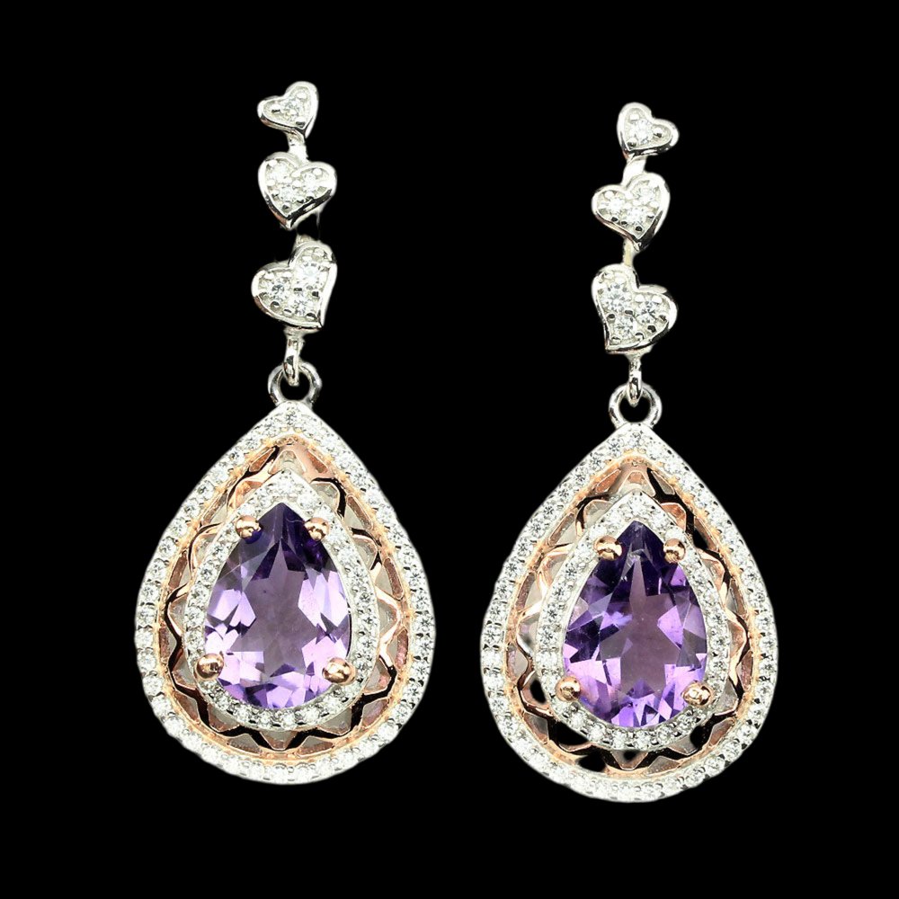 Amethyst Herz Ohrringe Silber bicolor vergoldet - INARA