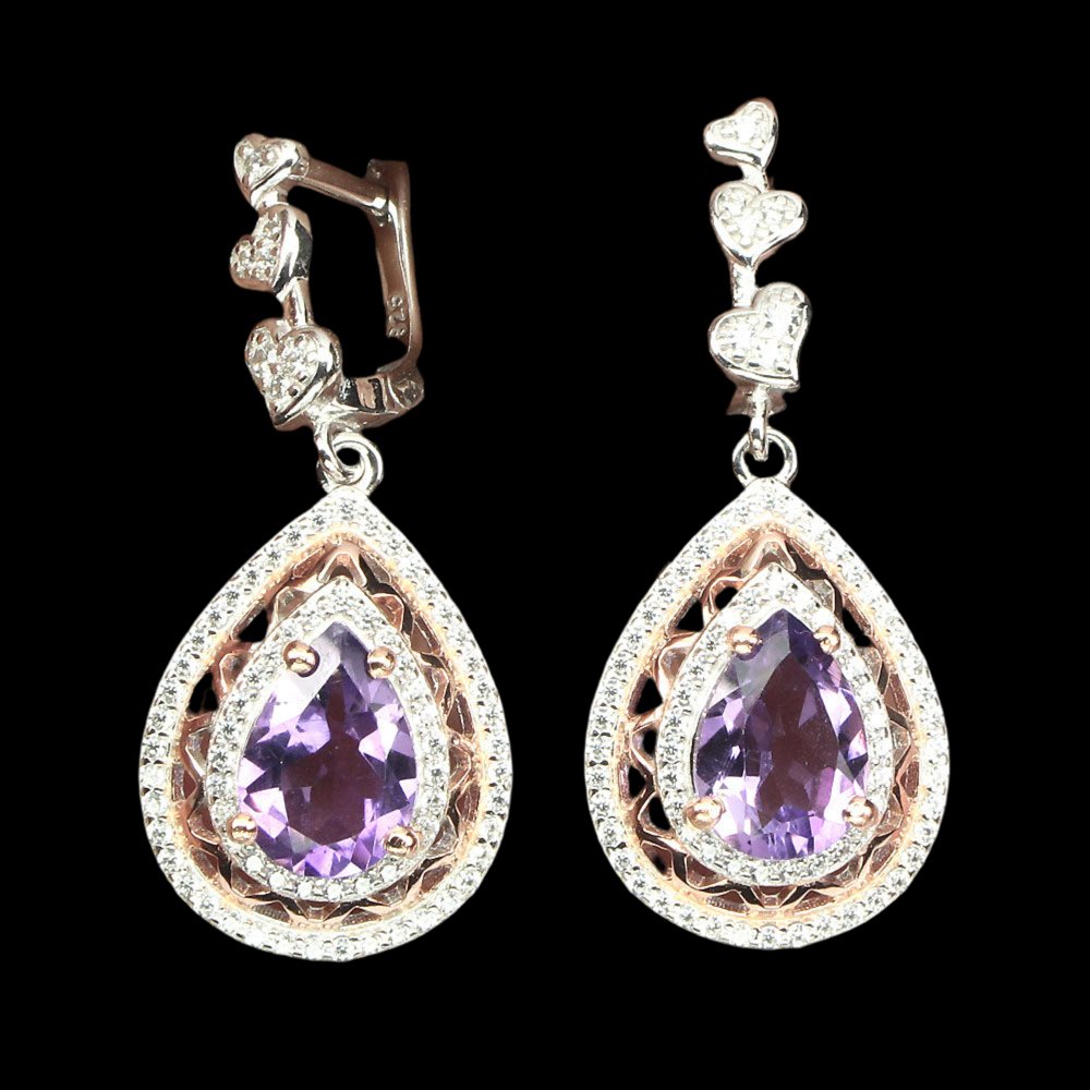 Amethyst Herz Ohrringe Silber bicolor vergoldet - INARA