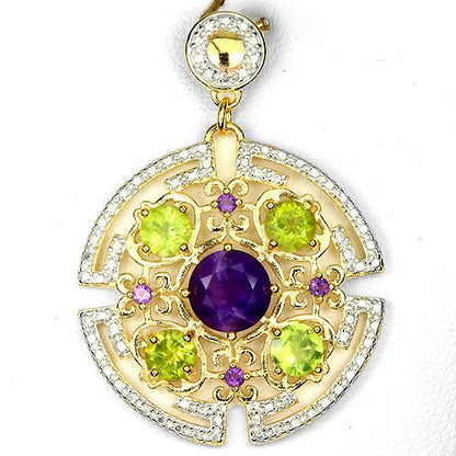 Amethyst Peridot Diamant Anhänger Silber bicolor vergoldet - INARA