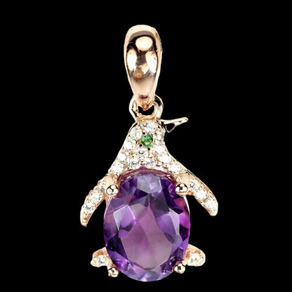 Amethyst Pinguin Anhänger Silber rosévergoldet - INARA