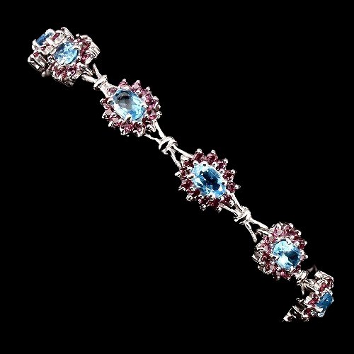 Blautopas Swiss Blue Rhodolit Armband Silber - INARA