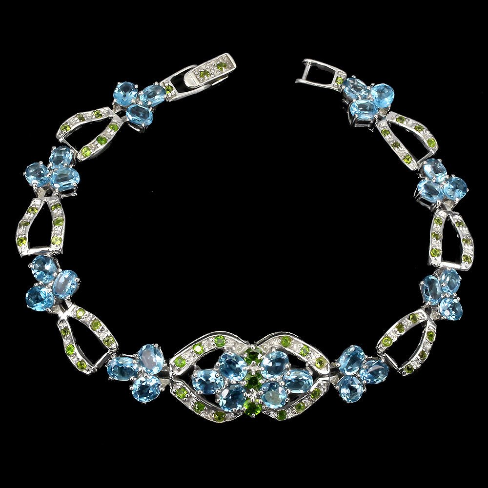 Blautopas Swiss Blue Russischer Diopsid Armband Silber - INARA