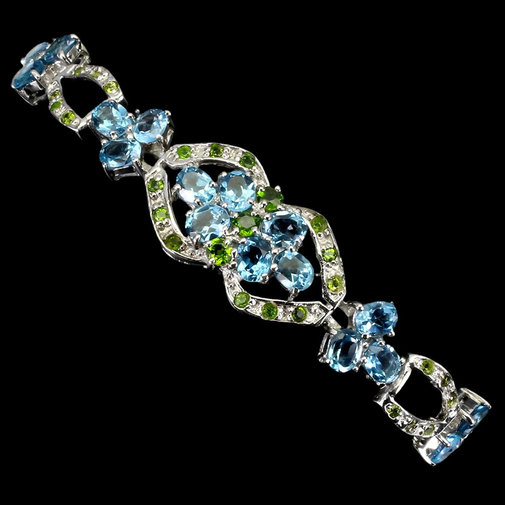 Blautopas Swiss Blue Russischer Diopsid Armband Silber - INARA