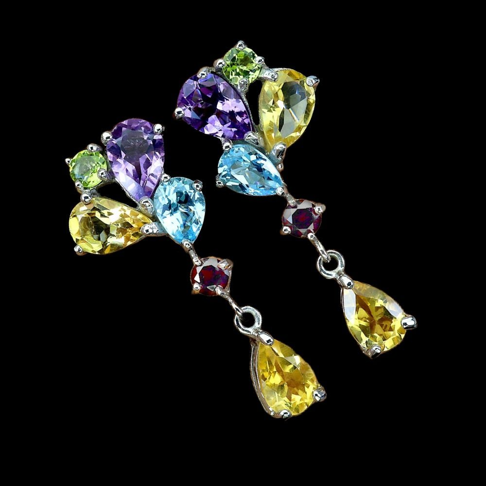 Citrin Blautopas Amethyst Peridot Granat Ohrringe Silber - INARA