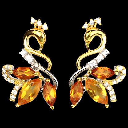 Citrin Pfau Ohrringe aus bicolor vergoldetem Silber - INARA