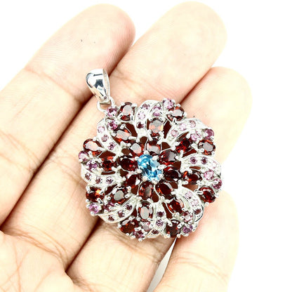 Granat Blautopas London Blue Rhodolit Anhänger aus weißvergoldetem Silber - INARA