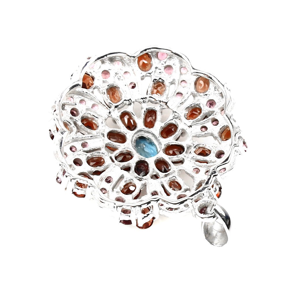 Granat Blautopas London Blue Rhodolit Anhänger aus weißvergoldetem Silber - INARA