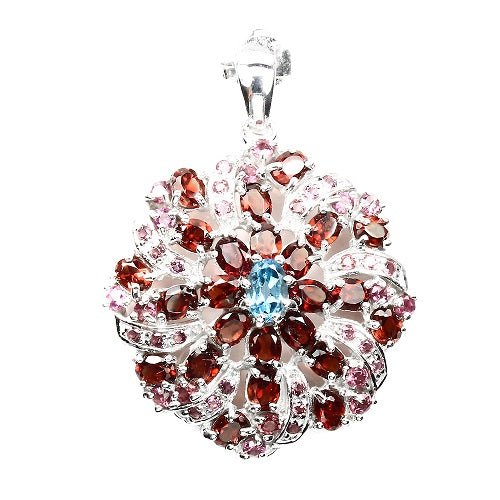 Granat Blautopas London Blue Rhodolit Anhänger aus weißvergoldetem Silber - INARA