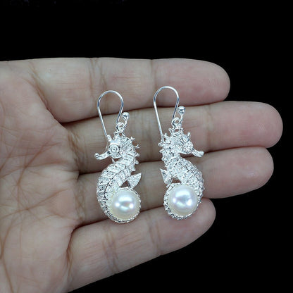 Perle Seepferdchen Ohrringe aus Silber - INARA