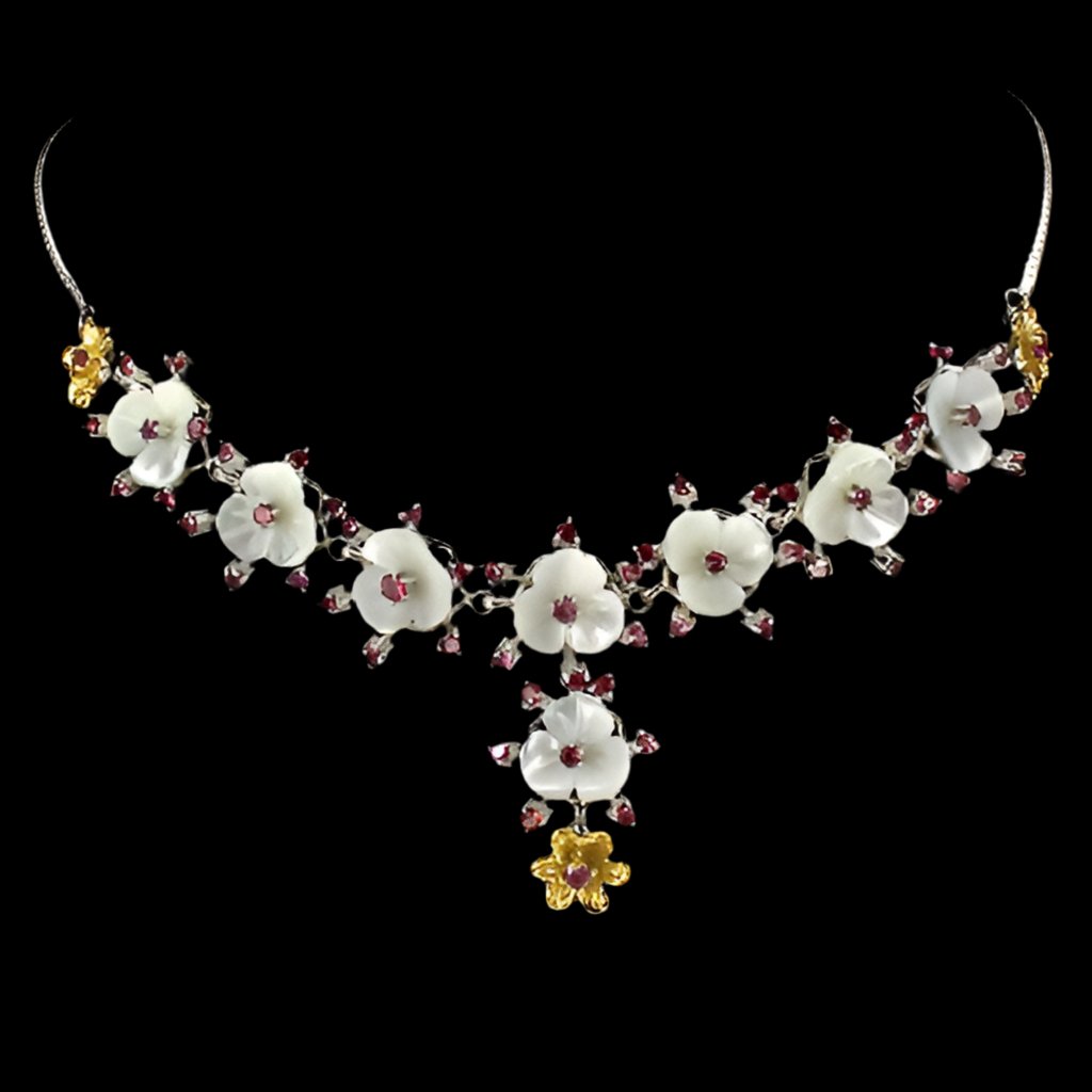 Rhodolit Perlmuttblüten Collier Silber - INARA