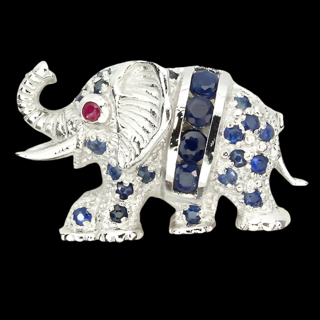 Rubin Saphir Elefant Brosche Silber - INARA