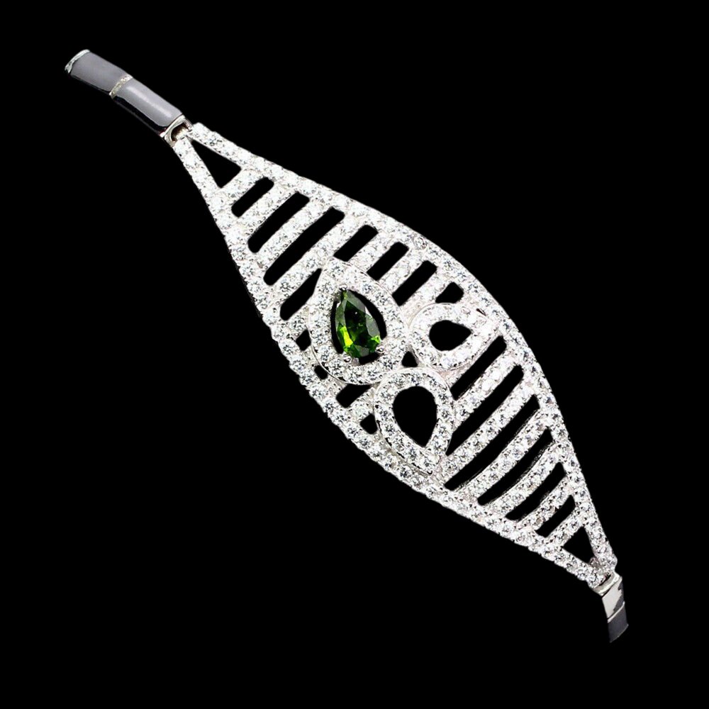 Chromdiopsid Armband aus weißvergoldetem Silber - INARA