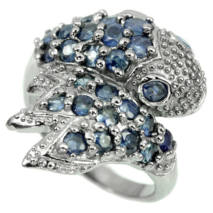 Saphir Koi Fisch Ring aus schwarzrhodiniertem Silber - INARA