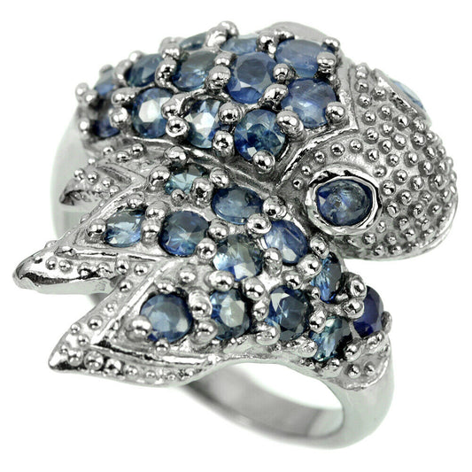 Saphir Koi Fisch Ring aus schwarzrhodiniertem Silber - INARA