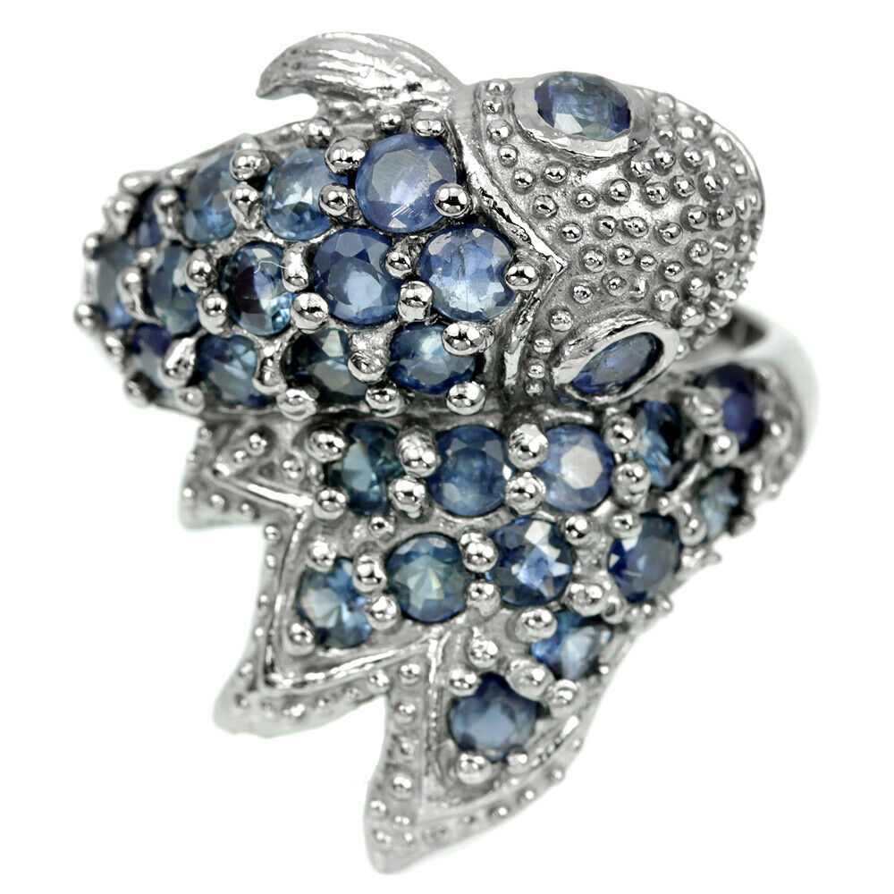 Saphir Koi Fisch Ring aus schwarzrhodiniertem Silber - INARA