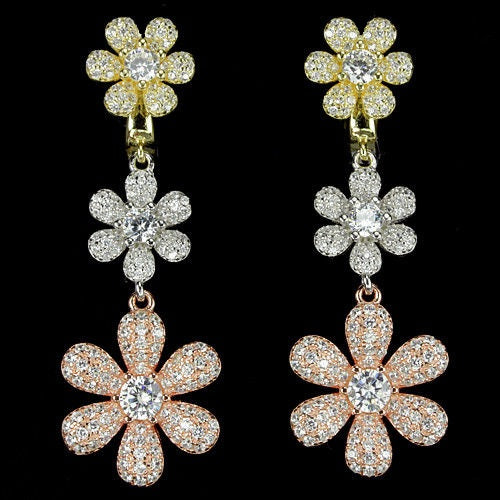 Zirkonia Blumen Ohrringe aus tricolor vergoldetem Silber - INARA