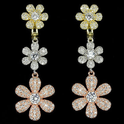 Zirkonia Blumen Ohrringe aus tricolor vergoldetem Silber - INARA