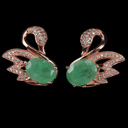 Smaragd Schwan Ohrringe aus rosévergoldetem Silber - INARA
