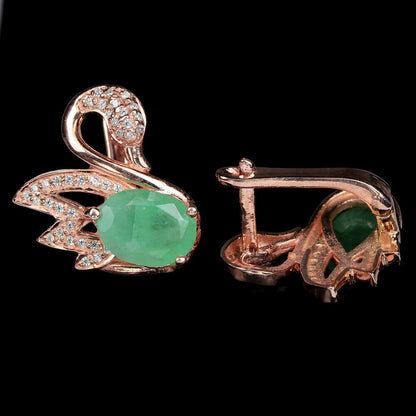 Smaragd Schwan Ohrringe aus rosévergoldetem Silber - INARA