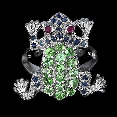 Tsavorit Saphir Rubin Frosch Ring Gr. 54 Silber - INARA