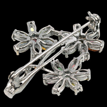 Turmalin Blüten Brosche aus schwarzvergoldetem Silber - INARA