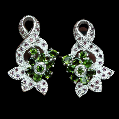 Russian Diopside Rhodolite Earrings