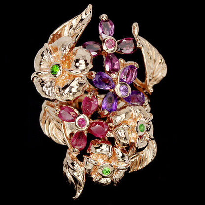 Amethyst Rubin Rhodolit Russischer Diopsid Ring Silber rosévergoldet - INARA