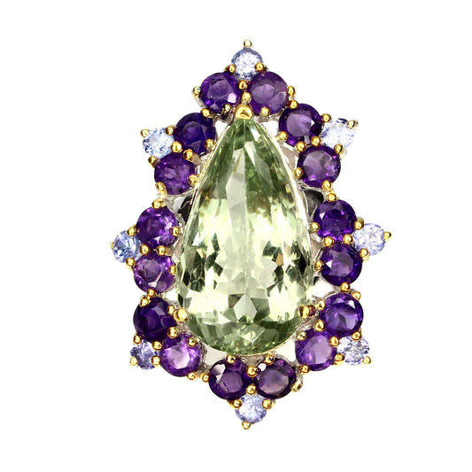Prasiolith Amethyst Tansanit Ring Gr. 58