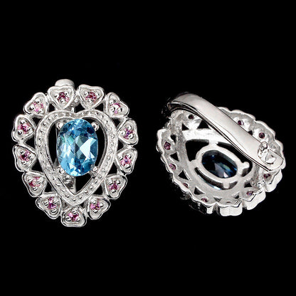 Blautopas Swiss Blue Rhodolit Ohrringe