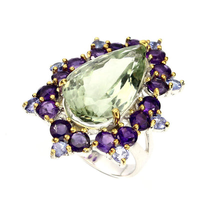 Prasiolith Amethyst Tansanit Ring Gr. 58