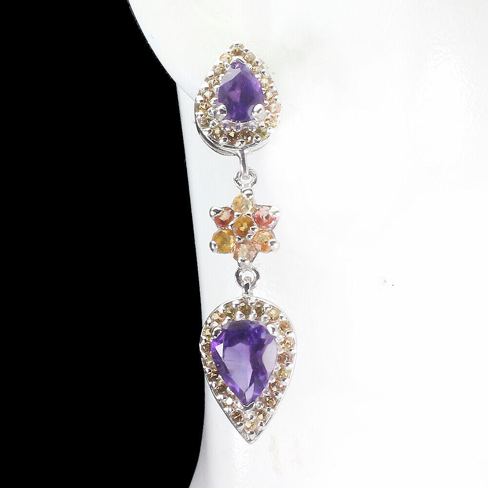 Amethyst Saphir Diamantschliff Ohrringe